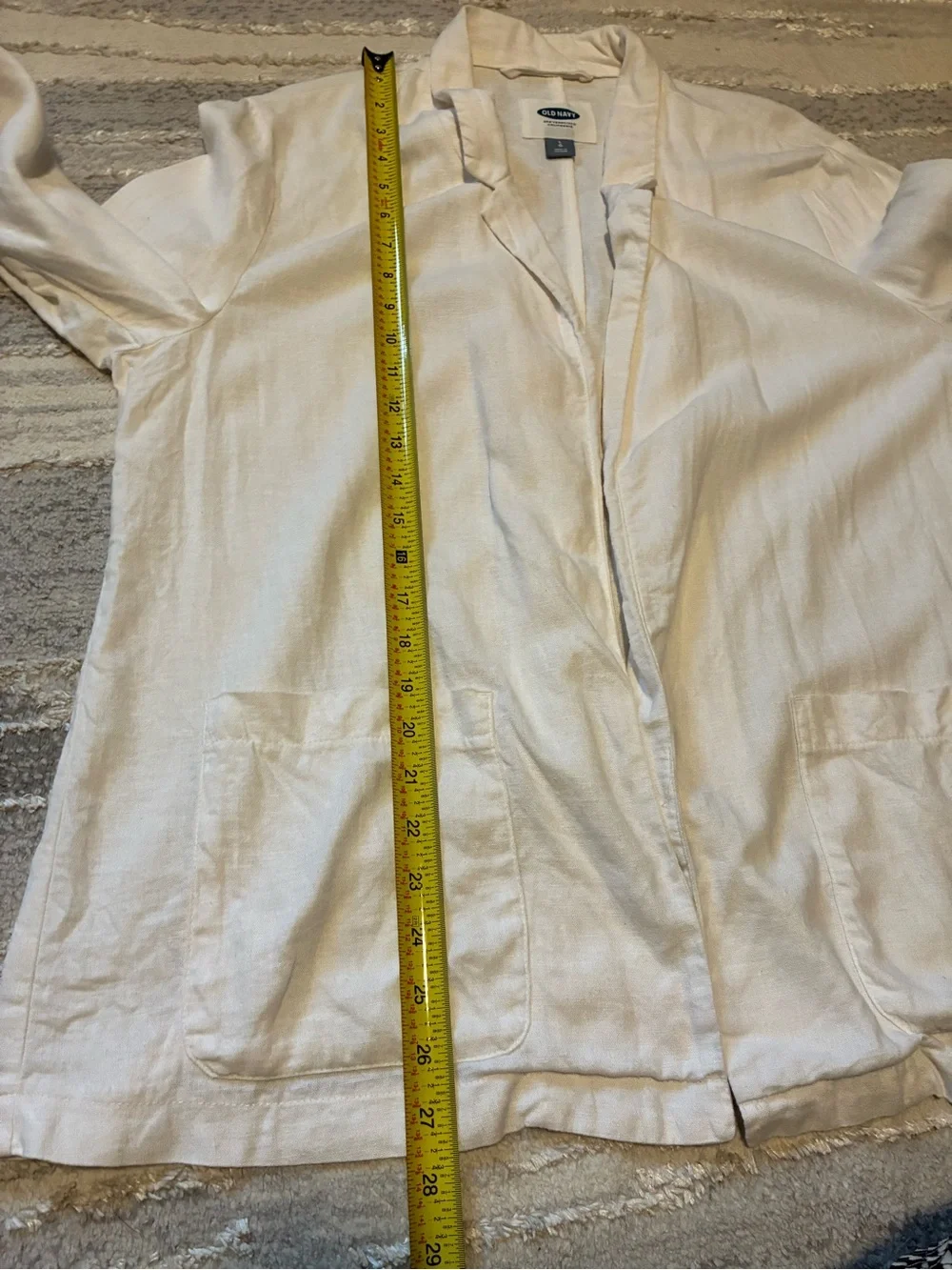 Natural linen/rayon blend open front cardigan blazer jacket neutral capsule Lg.
